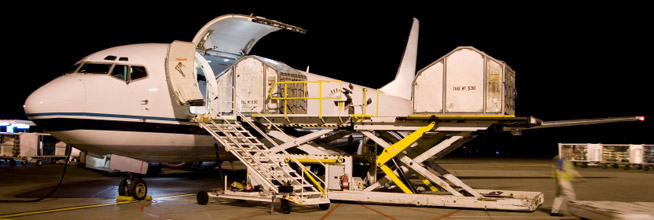 Cargo aircraft being loaded for an air freight charter from Colorado